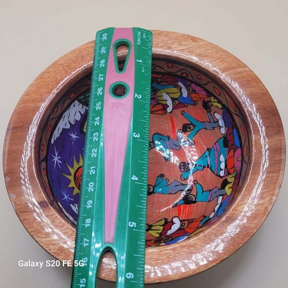Beautiful Vibrantly Painted Mexican Wooden Decorative Bowl Wedding - Picture 9 of 16
